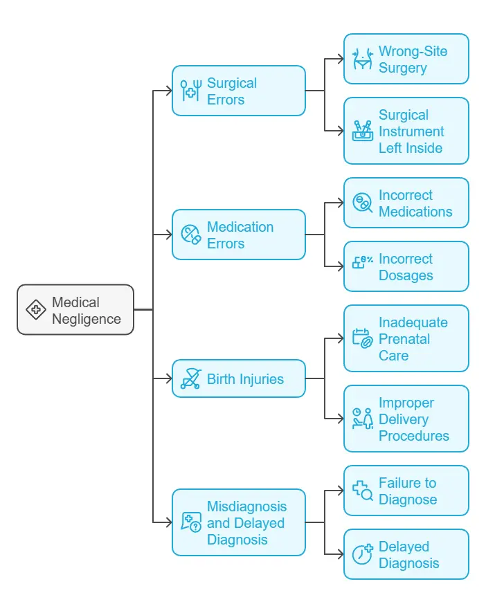 Infographic showing Common Types of Medical Negligence