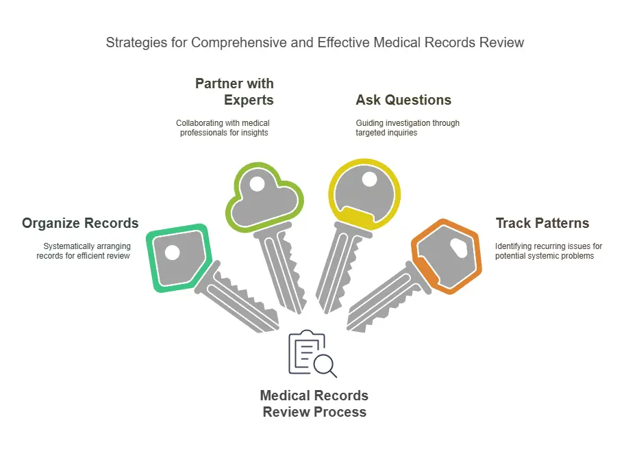 Infographic showing strategies for effective medical records review