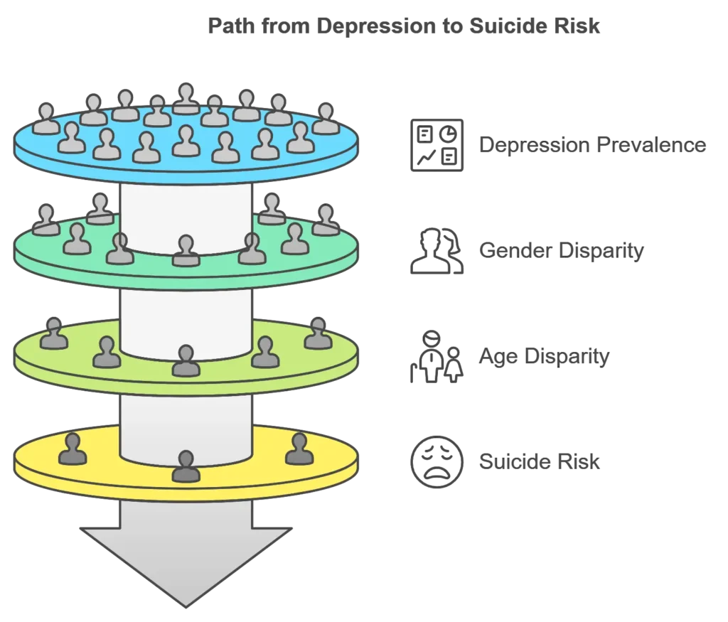 Diagram showing progression from depression to suicide risk