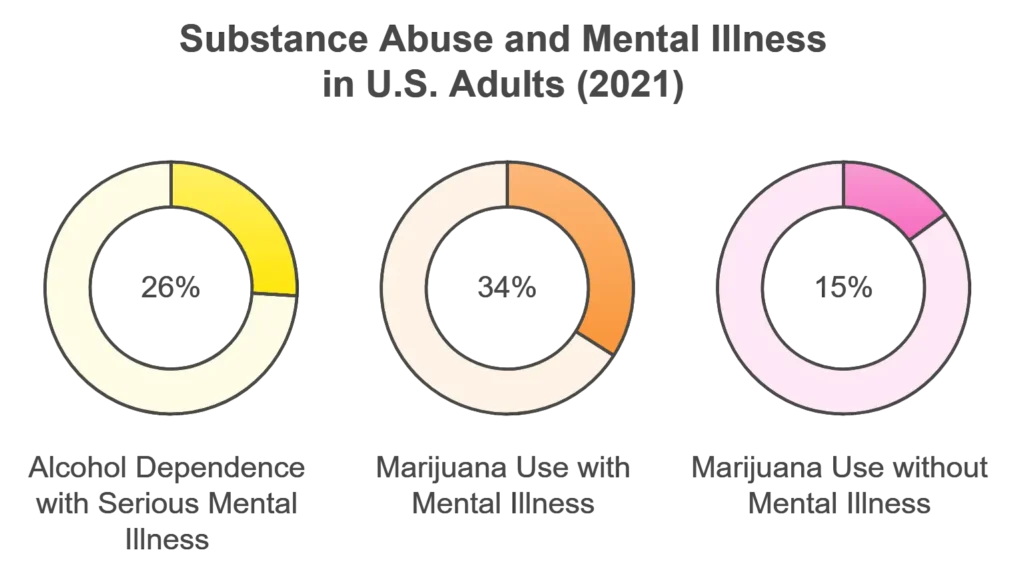 Diagram showing Substance abuse and mental illness in US adults