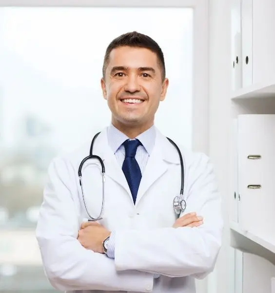 Medical Professional with stethoscope in white medical coat represents AI Medical Transcription Services